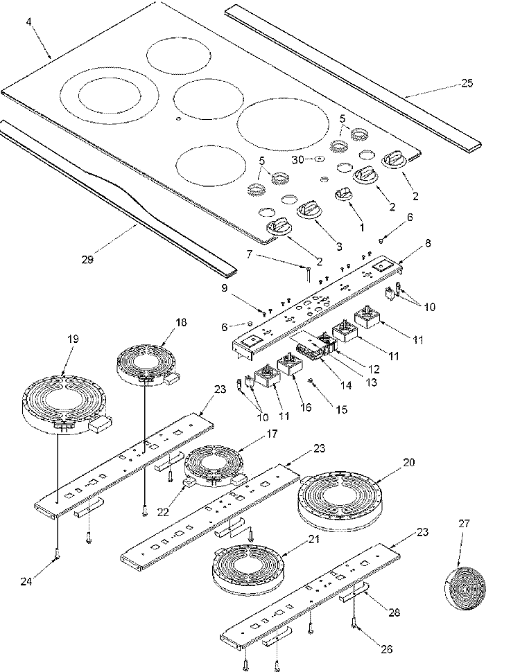 TOP ASSEMBLY Diagram and Parts List for AKT3650E 10 Amana Cooktop