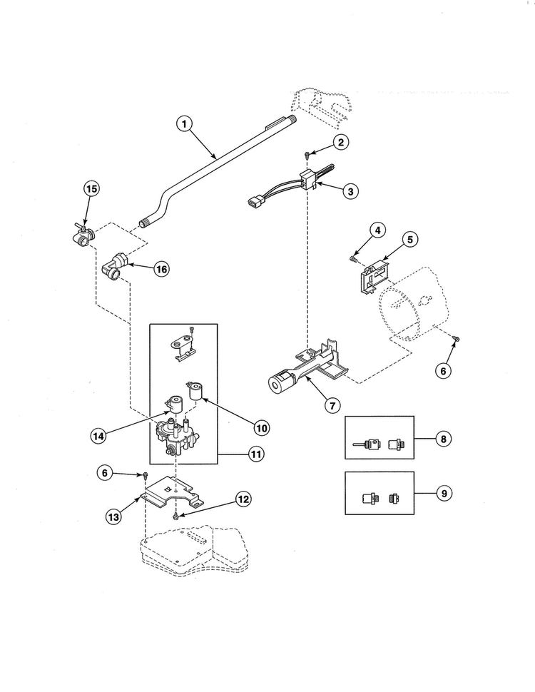 Gas Valve/igniter/gas Conversion Kits Diagram and Parts List for LES17AWF  Speed Queen Dryer