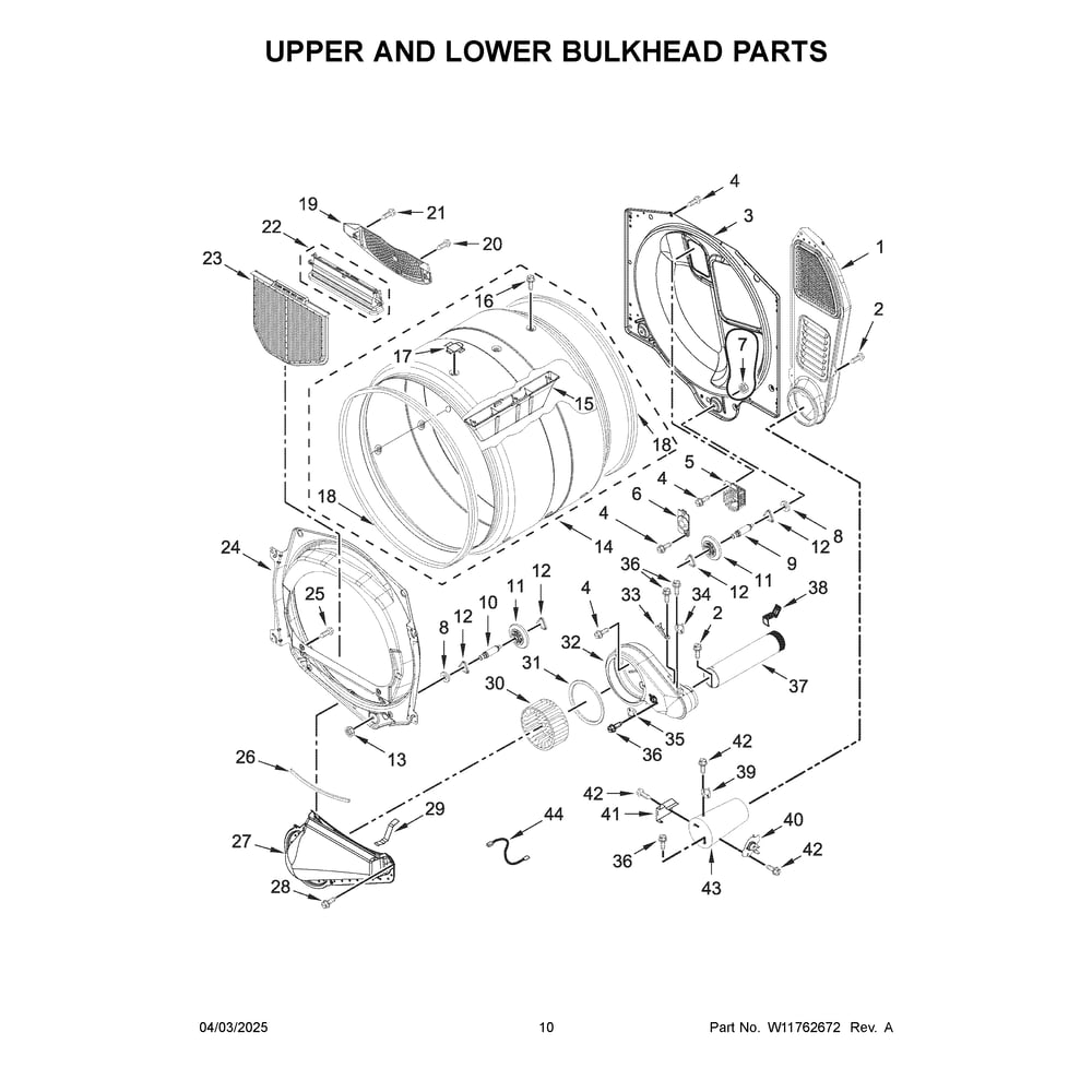 Upper And Lower Bulkhead Parts Diagram and Parts List for MLG26PRLWW0  Maytag Dryer