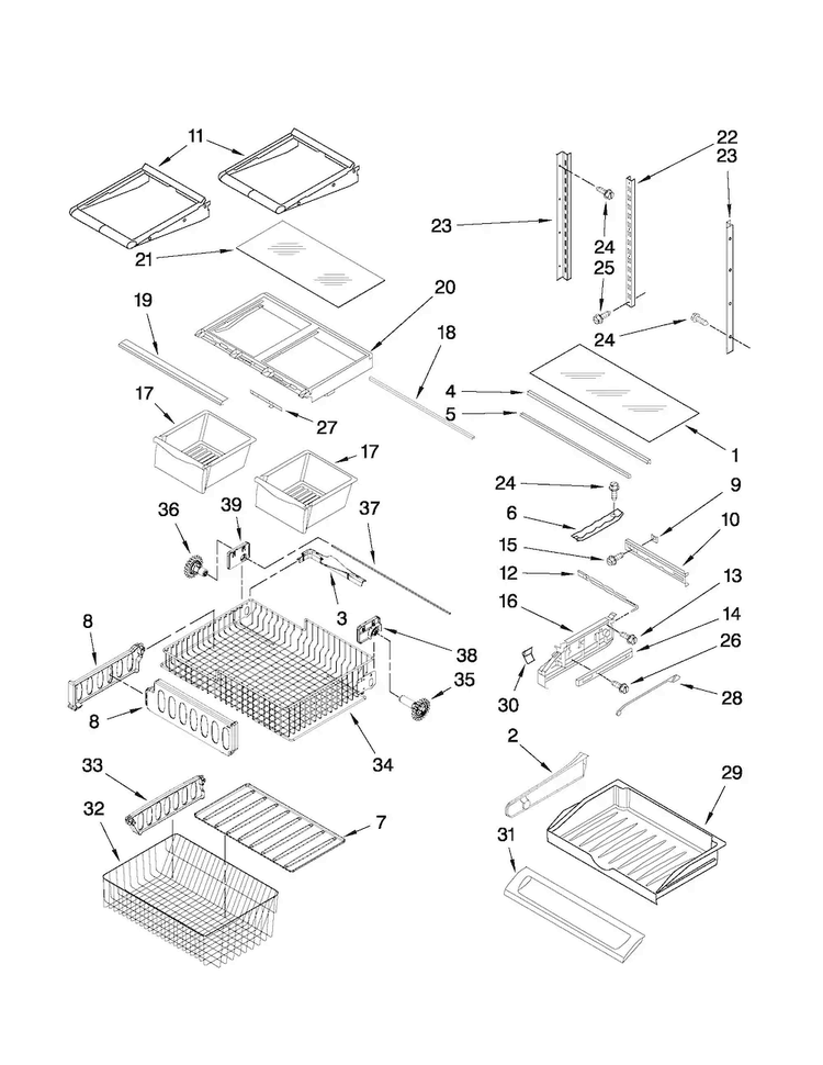 Shelf Parts Diagram and Parts List for JFC2089WEP3  Jenn-Air Refrigerator