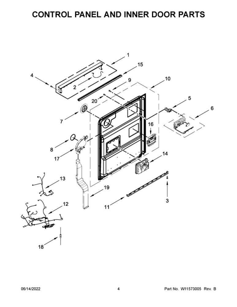 Control Panel And Inner Door Parts Diagram and Parts List for JDPSS244LM1  Maytag Dishwasher