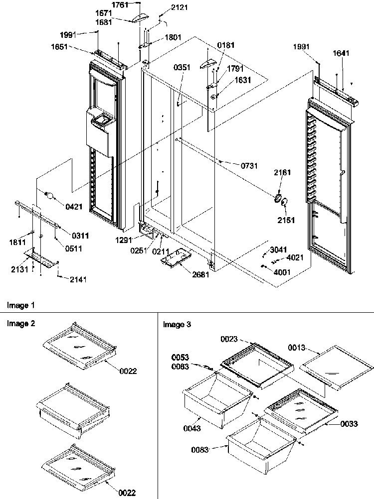 Light, Shelves & Bottom Door Closures Diagram and Parts List for SBDE21VPSE-P1317202WE  Amana Refrigerator