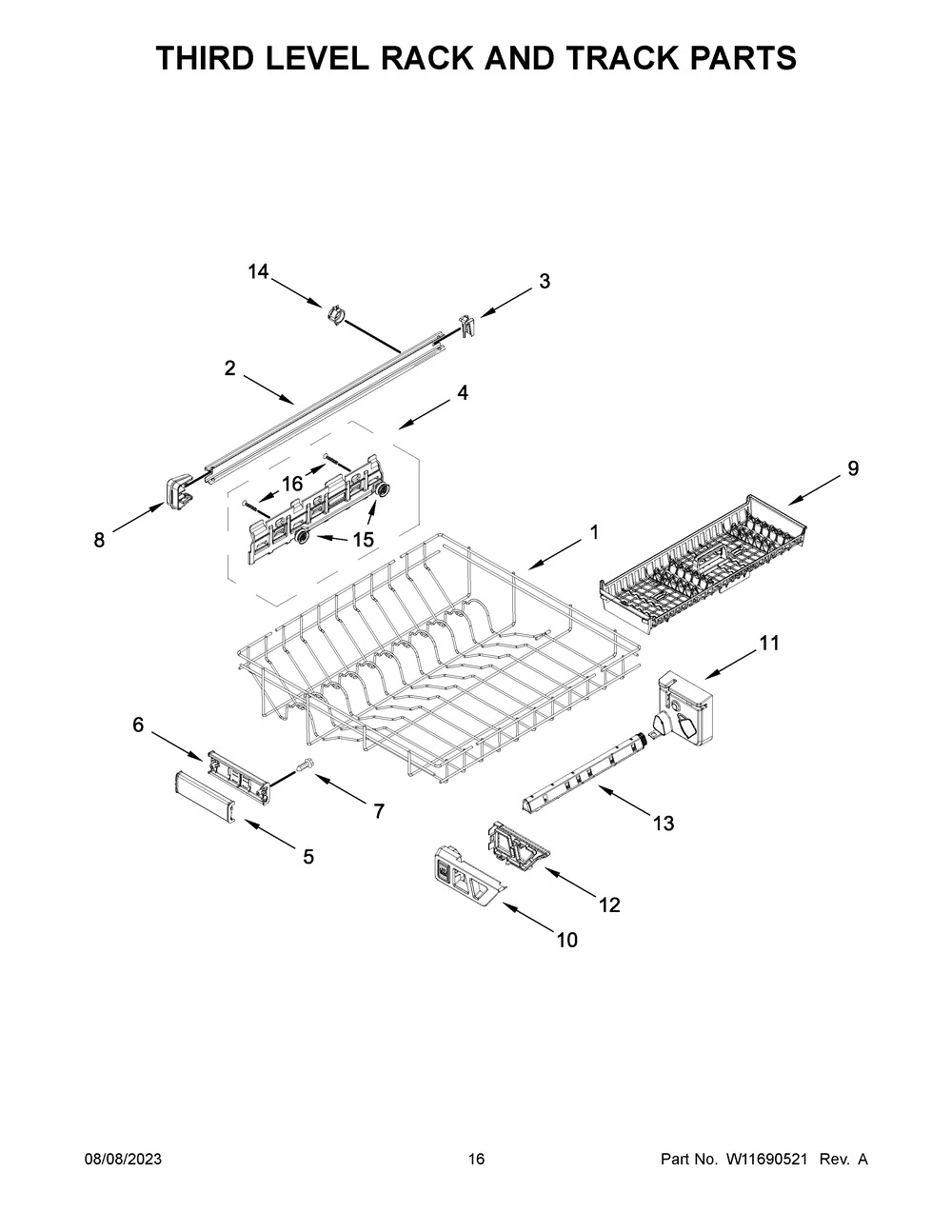 Third Level Rack And Track Parts Diagram and Parts List for MDB9979SKZ2  Maytag Dishwasher