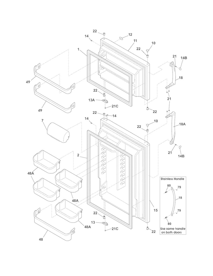 Doors Diagram and Parts List for CRT216HLW6  Crosley Refrigerator