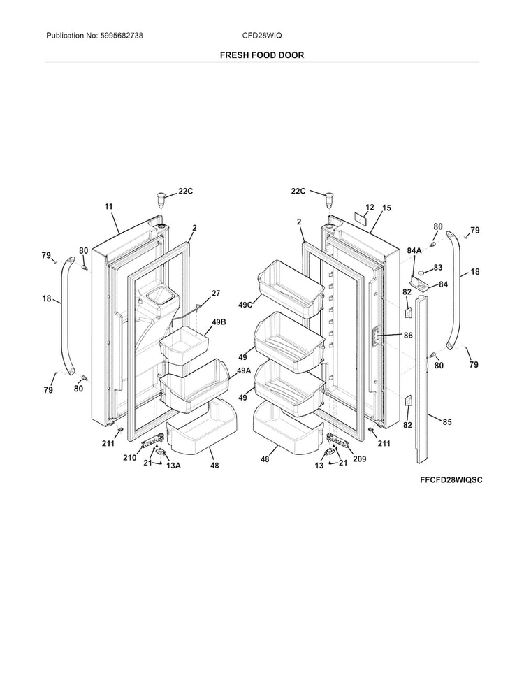 Fresh Food Doors Diagram and Parts List for CFD28WIQBC  Crosley Refrigerator