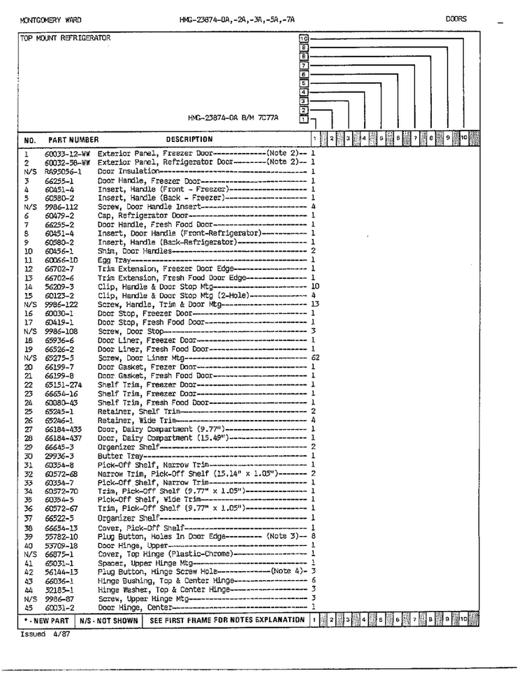 Door Assembly Page 2 Diagram and Parts List for 23874A  Admiral Refrigerator