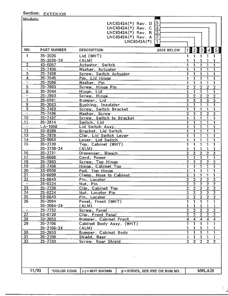 Exterior Page 2 Diagram and Parts List for 6543A  Norge Washer
