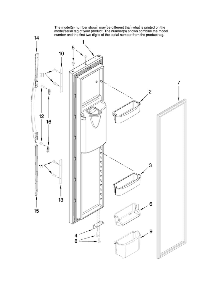 Freezer Door Parts Diagram and Parts List for AS2626GEKB13  Amana Refrigerator