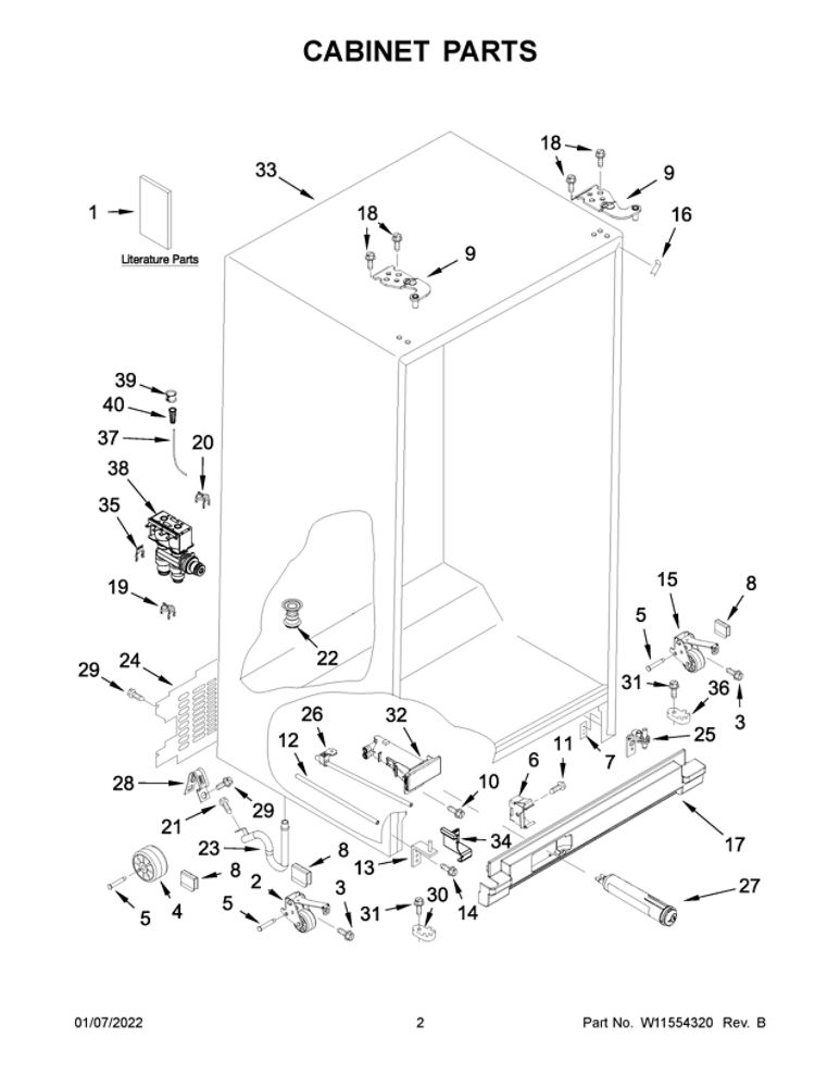 Cabinet Parts 1 Diagram and Parts List for ASI2575GRB08  Amana Refrigerator