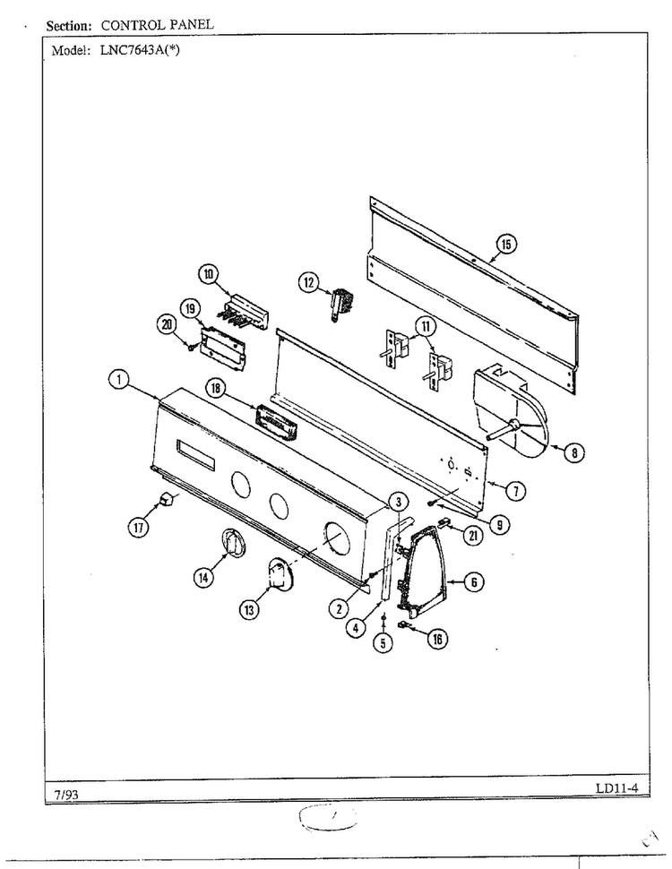 Control Panel Diagram and Parts List for 7643A  Norge Dryer