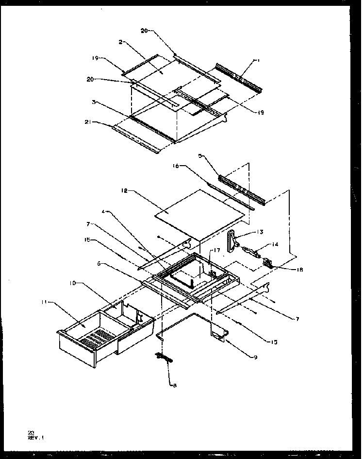 Refrigerator Shelving And Drawers Diagram and Parts List for SZD25N2E-P1162431WE  Amana Refrigerator