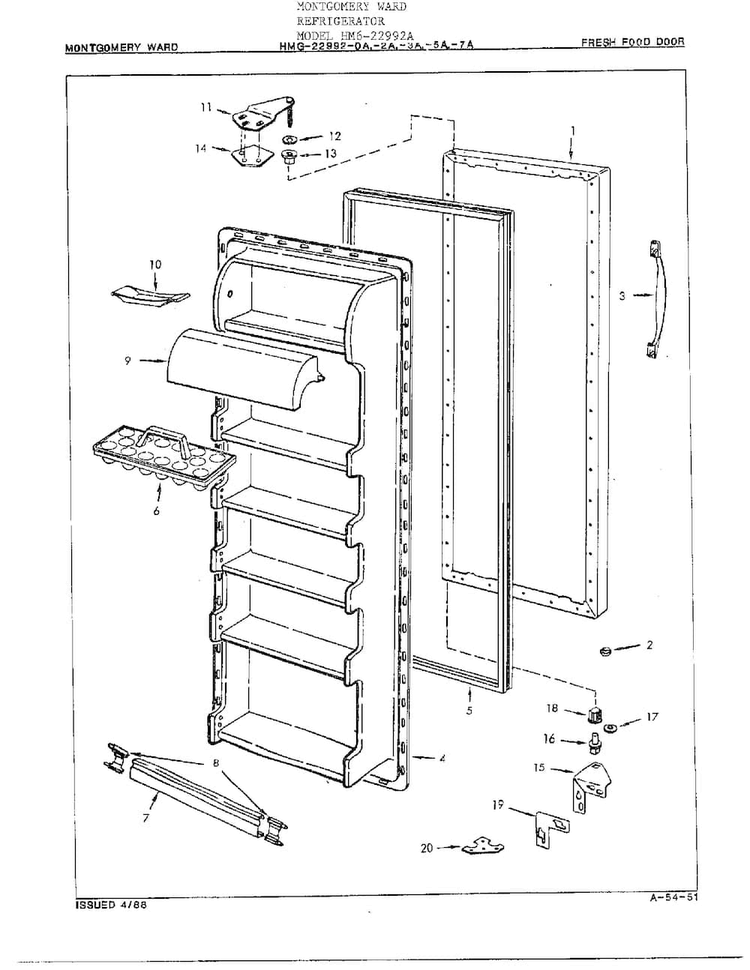 Fresh Food Door Diagram and Parts List for 22992-OA  Admiral Refrigerator