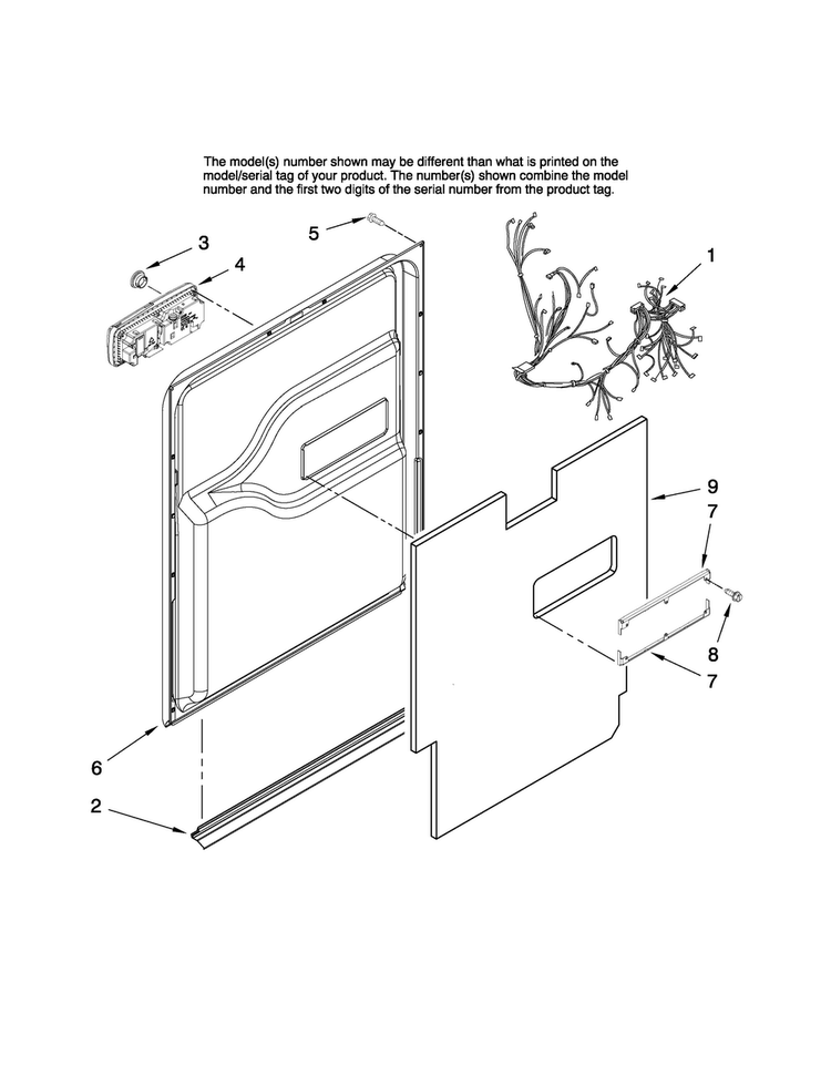Door And Latch Parts Diagram and Parts List for JDB1095AWS41  Jenn-Air Dishwasher