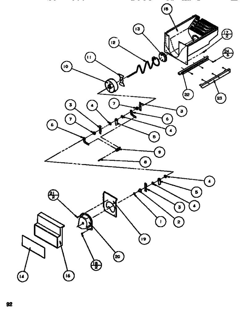 Ice Bucket And Icemaker 2 Diagram and Parts List for SBDT520M-P1164101W  Amana Refrigerator