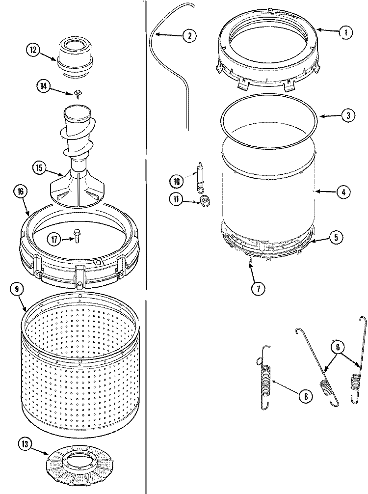 TUB (INNER & OUTER) Diagram and Parts List for SAV515DEWW  Maytag Washer