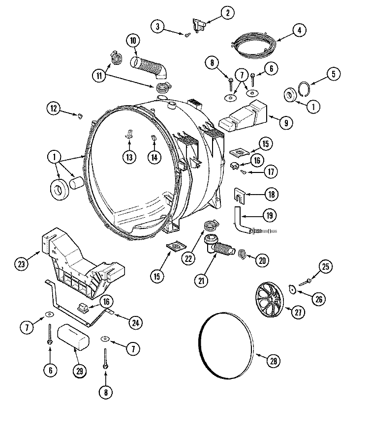 OUTER TUB Diagram and Parts List for MAH3000AGW  Maytag Washer
