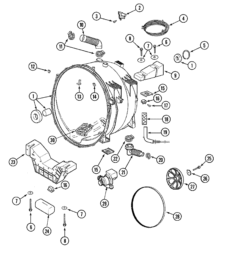 OUTER TUB Diagram and Parts List for MAH3000BGW  Maytag Washer