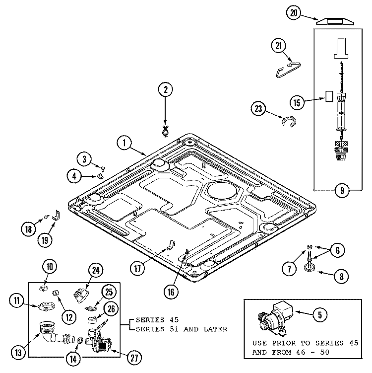 BASE (WASHER) Diagram and Parts List for MLE2000AZW  Maytag Washer Dryer Combo