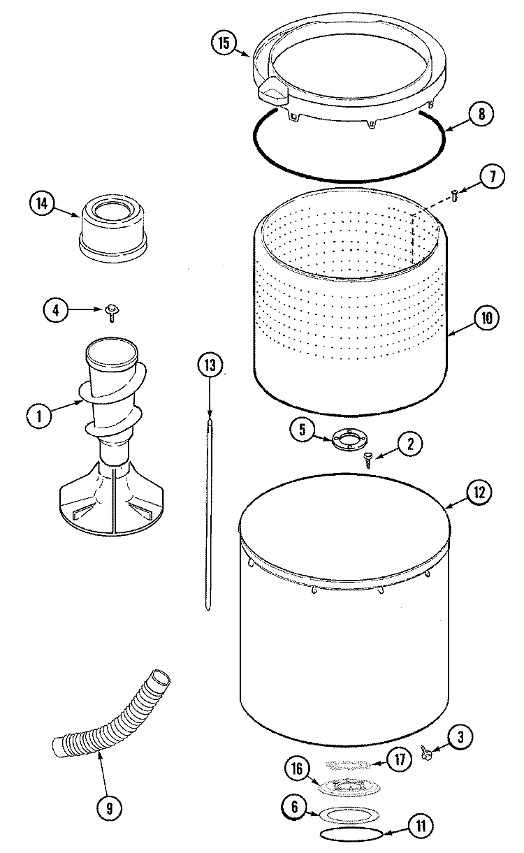 TUB Diagram and Parts List for MAV9657EWQ  Maytag Washer