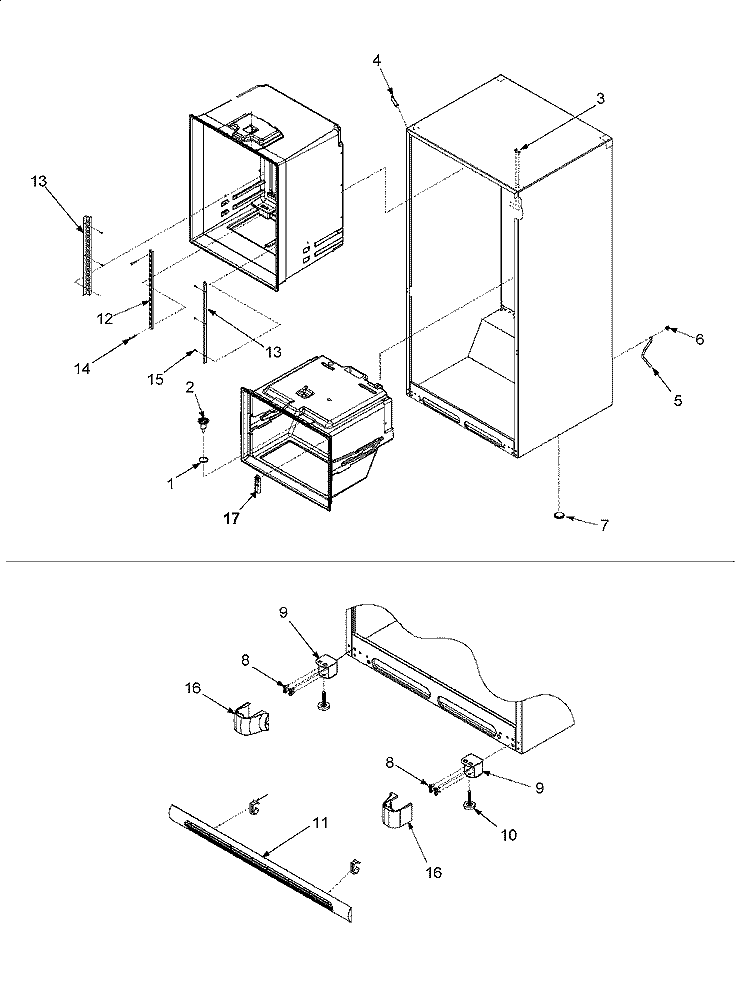 INTERIOR CABINET Diagram and Parts List for AFD2535DEB  Amana Refrigerator