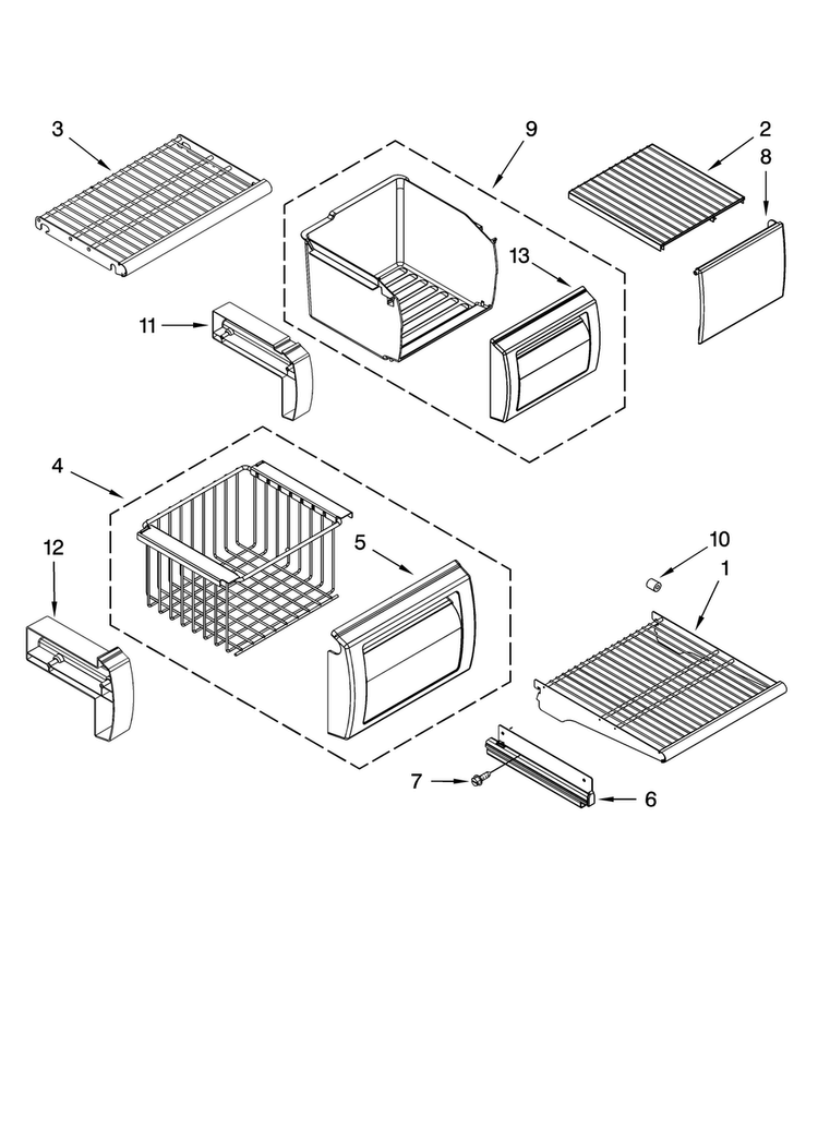 Freezer Shelf Parts Diagram and Parts List for JS42NXFXDW00  Jenn-Air Refrigerator