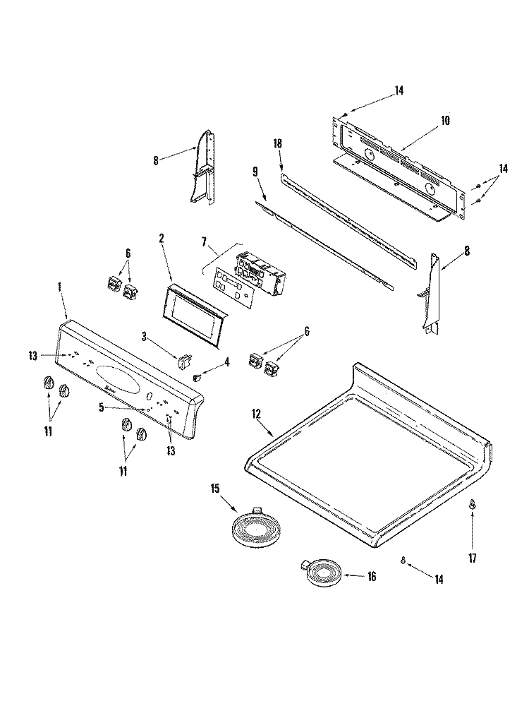 CONTROL PANEL / TOP ASSEMBLY Diagram and Parts List for MER5751AAB  Maytag Range