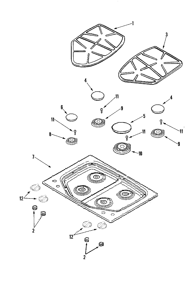TOP ASSEMBLY Diagram and Parts List for JGC8430BDW  Jenn-Air Cooktop