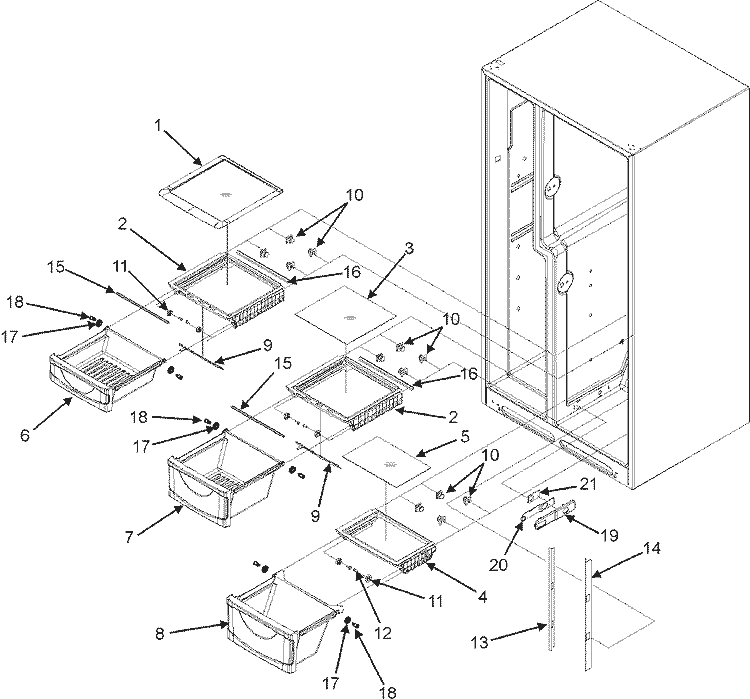 CRISPER ASSEMBLY Diagram and Parts List for MZD2665HEB  Maytag Refrigerator