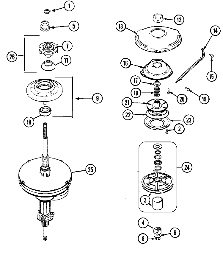 TRANSMISSION Diagram and Parts List for CW7500W  Crosley Washer