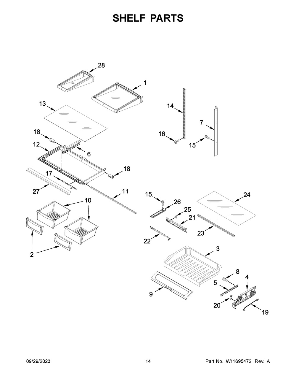 Shelf Parts Diagram and Parts List for MFI2570FEW09  Maytag Refrigerator