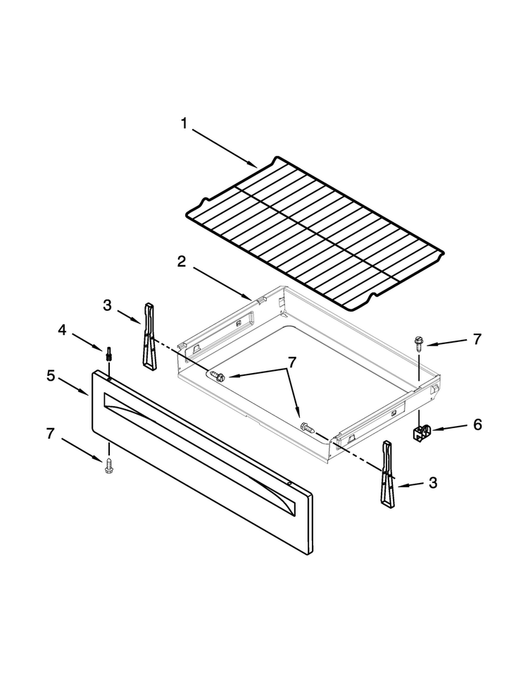 Drawer And Broiler Parts Diagram and Parts List for 4KMER7600AW0  Maytag Range