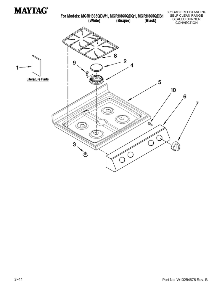 Cooktop Parts Diagram and Parts List for MGRH865QDB1  Maytag Range