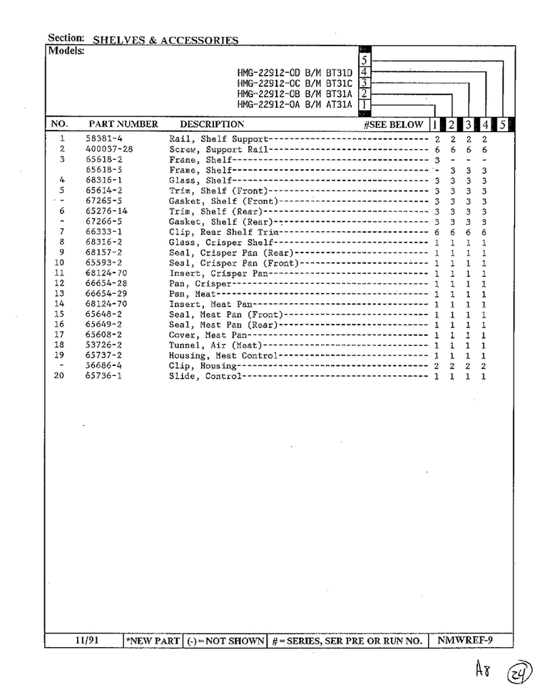 Shelves And Accessories Page 2 Diagram and Parts List for HMG-22912-0C  Admiral Refrigerator