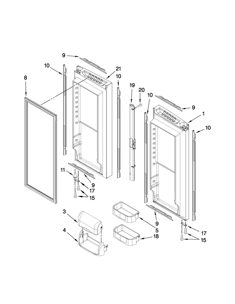 Refrigerator Door Parts Diagram and Parts List for JFC2290VTB1  Jenn-Air Refrigerator