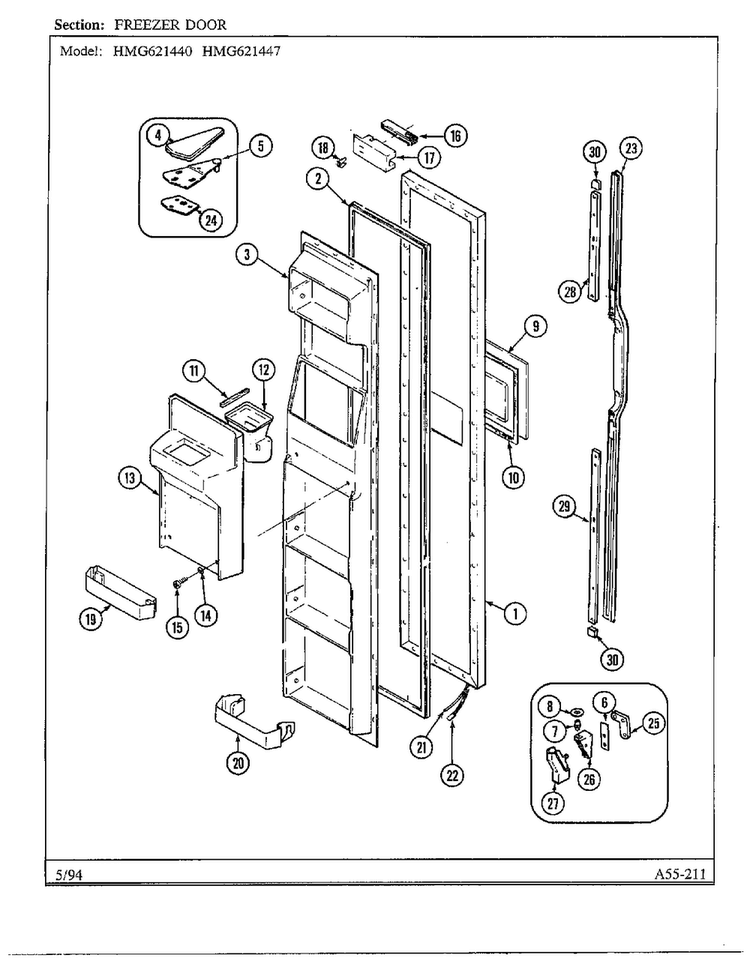 Freezer Door Diagram and Parts List for 621447  Admiral Refrigerator