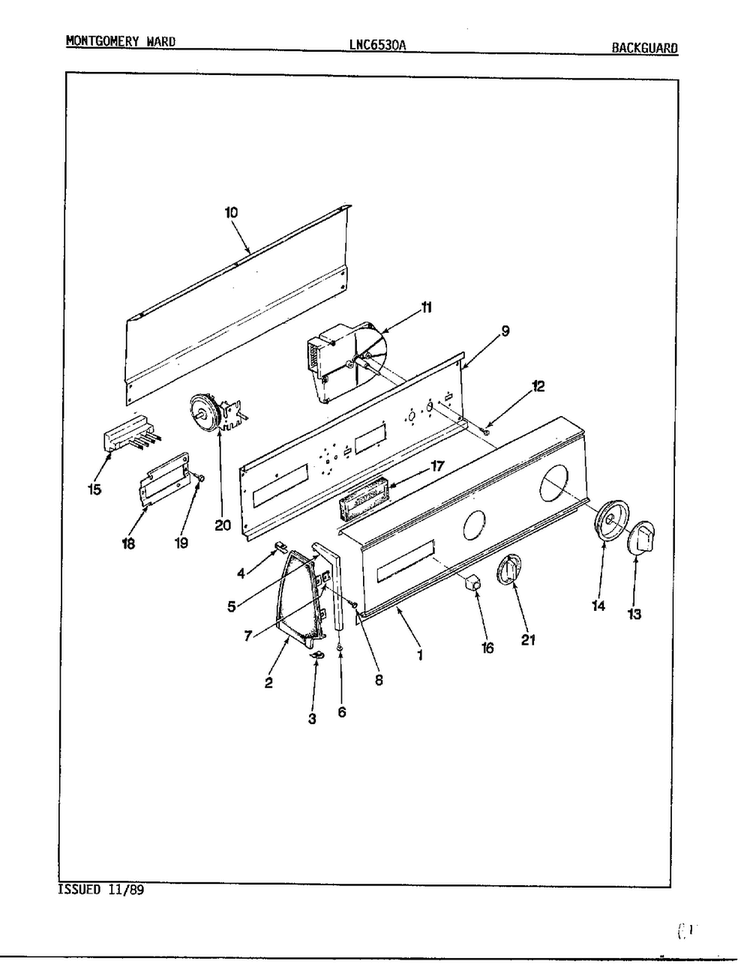Backguard Diagram and Parts List for 6530A REV A Norge Washer