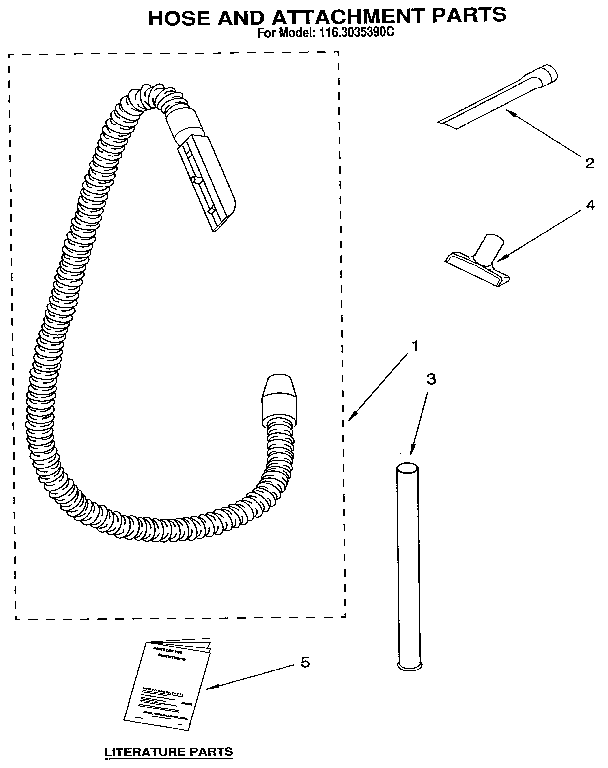 Hose And Attachment Diagram and Parts List for 1163035390C  Kenmore Upright Vacuum