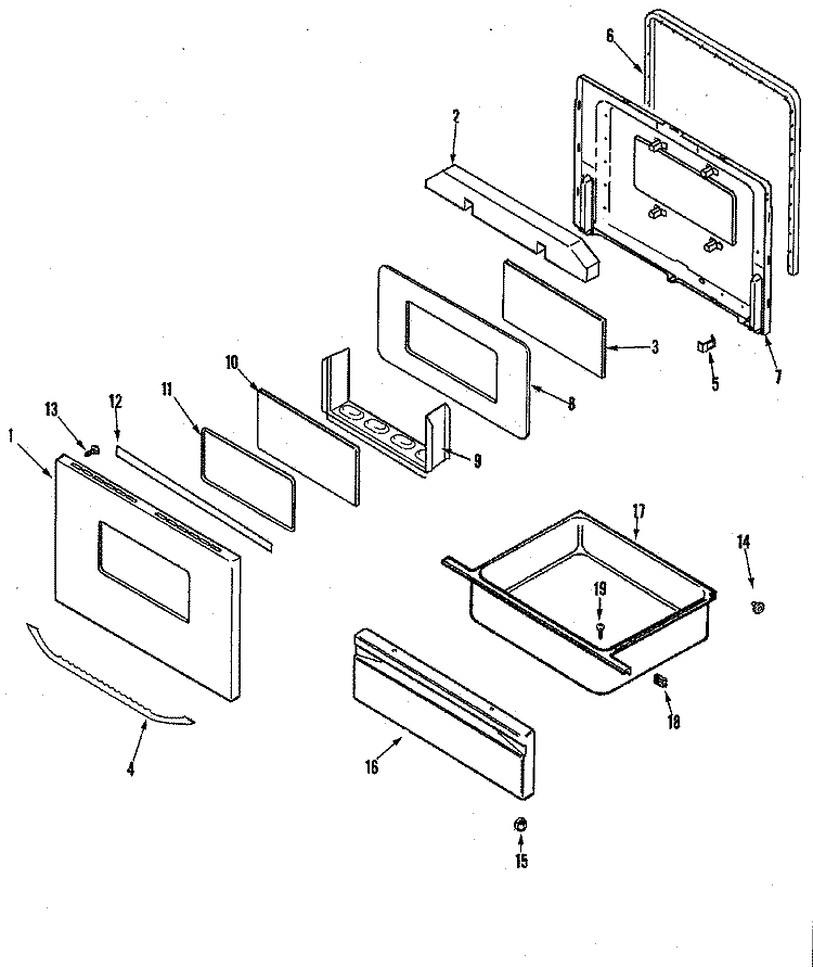 DOOR / DRAWER Diagram and Parts List for AER4311AAW  Amana Range