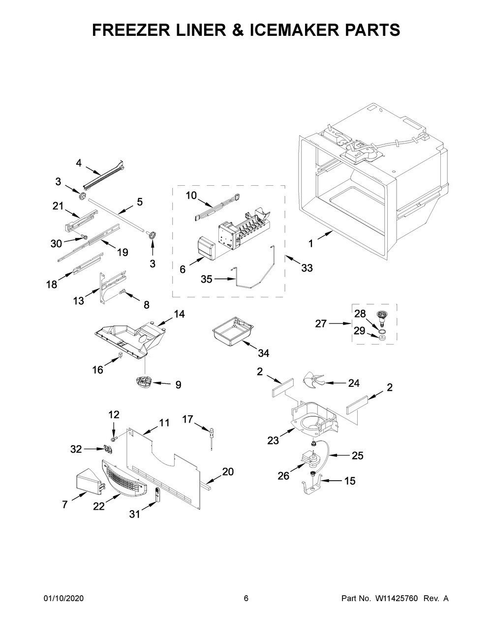 Freezer Liner & Icemaker Parts Diagram and Parts List for MFC2062FEZ04  Maytag Refrigerator