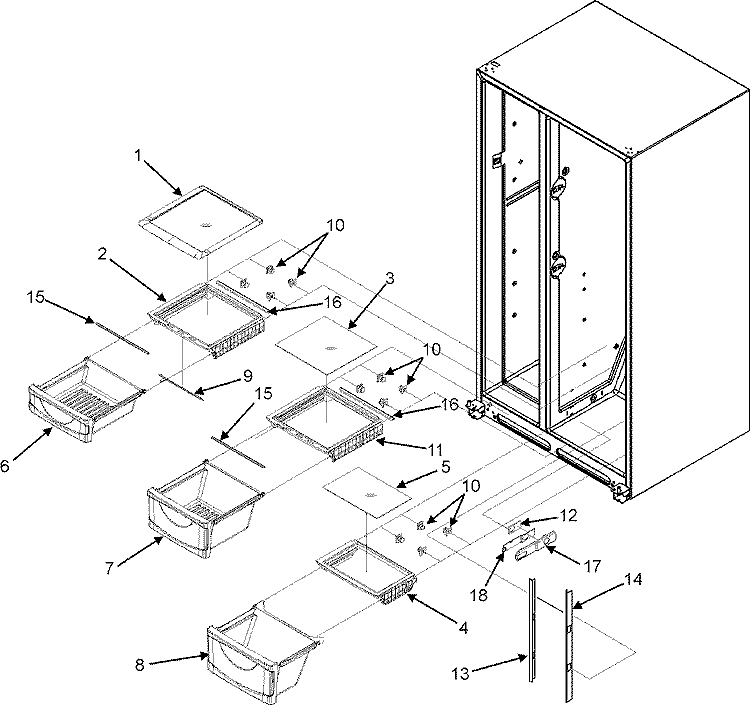 CRISPER ASSEMBLY Diagram and Parts List for MSD2351HEQ  Maytag Refrigerator