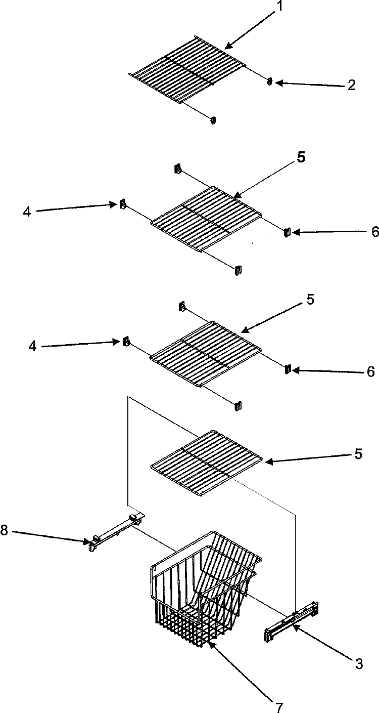 FREEZER SHELVES Diagram and Parts List for MSD265MHEW  Maytag Refrigerator
