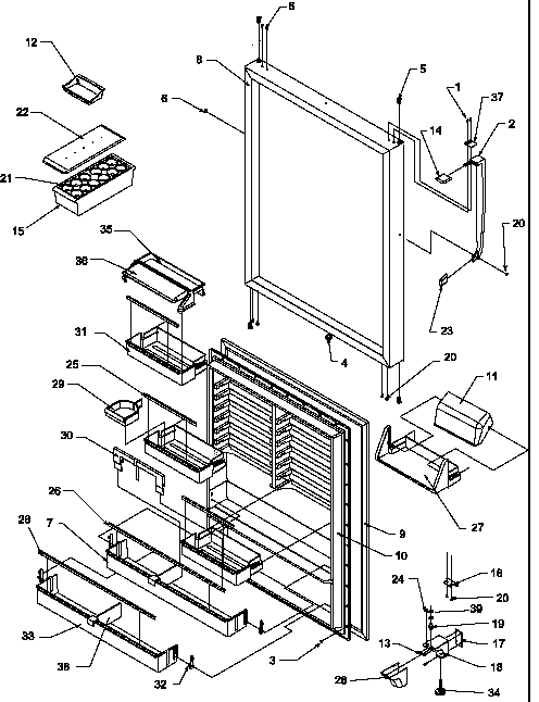 Refrigerator Door Diagram and Parts List for TR25S5-P1196402WW  Amana Refrigerator