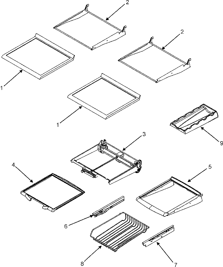 REFRIGERATOR SHELVES Diagram and Parts List for MBF2262HEB  Maytag Refrigerator