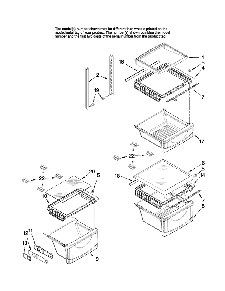 Refrigerator Shelf Parts Diagram and Parts List for JC2225GEKB13  Jenn-Air Refrigerator