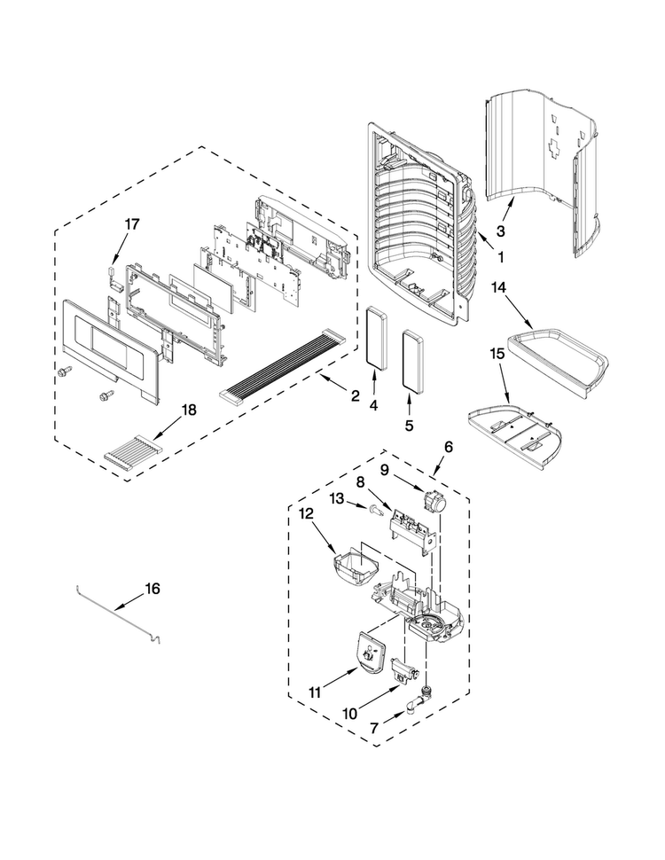 Dispenser Front Parts Diagram and Parts List for MFT2771WEB1  Maytag Refrigerator