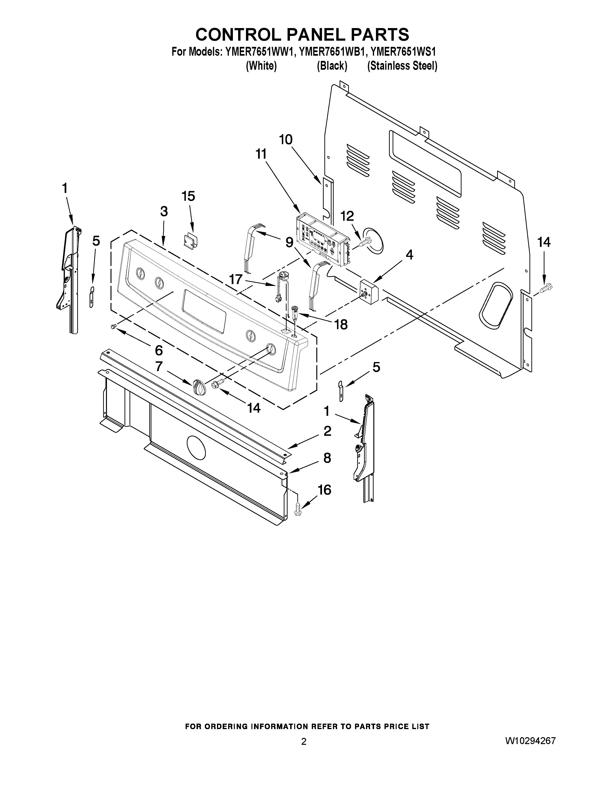 02 - CONTROL PANEL PARTS Diagram and Parts List for YMER7651WS1  Maytag Range