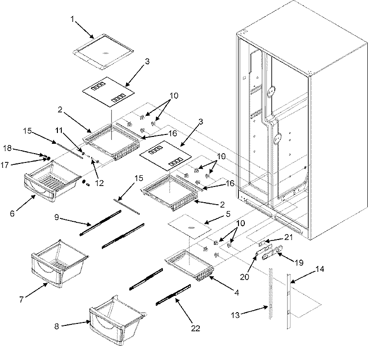 CRISPER ASSEMBLY Diagram and Parts List for MZD2669KEB  Maytag Refrigerator