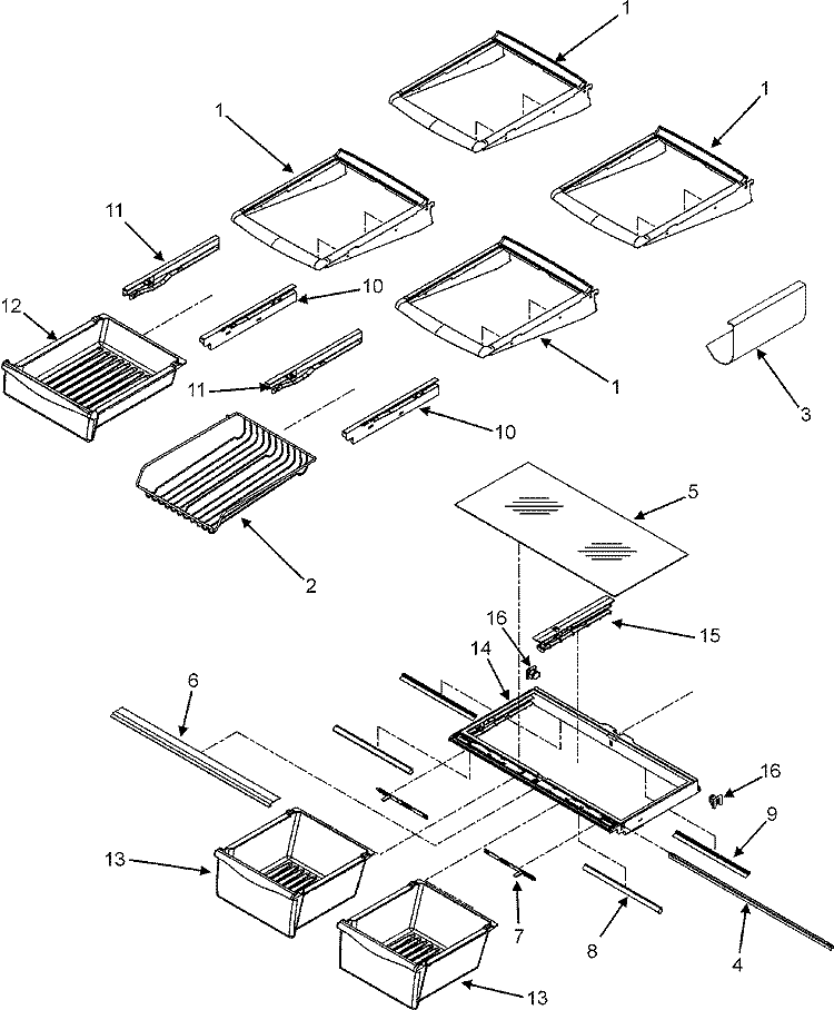 REFRIGERATOR SHELVES Diagram and Parts List for PBF2555HES  Maytag Refrigerator