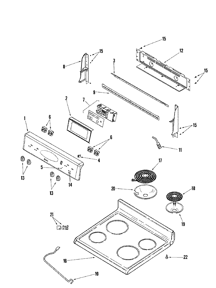 CONTROL PANEL / TOP ASSEMBLY Diagram and Parts List for MER6555AAQ  Maytag Range