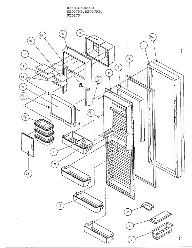 Parts List-refrigerator Door Diagram and Parts List for SZD27KP  Amana Refrigerator
